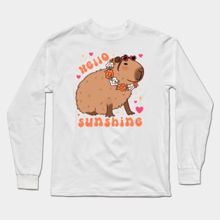 Hello sunshine a cute capybara ready for summer vacation Long Sleeve T-Shirt